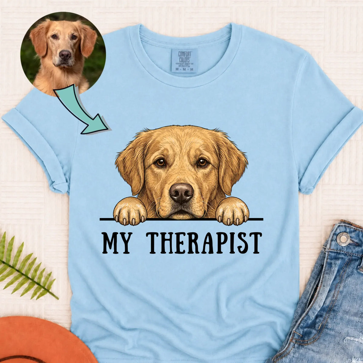 Custom Dog My Therapist Therapy Unisex TShirt Chambray
