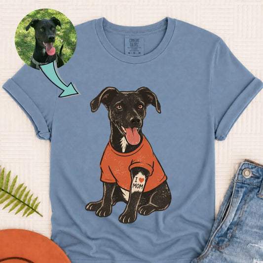 Custom Dog Photo I Heart Mom Tattoo Unisex Tshirt Blue Jean