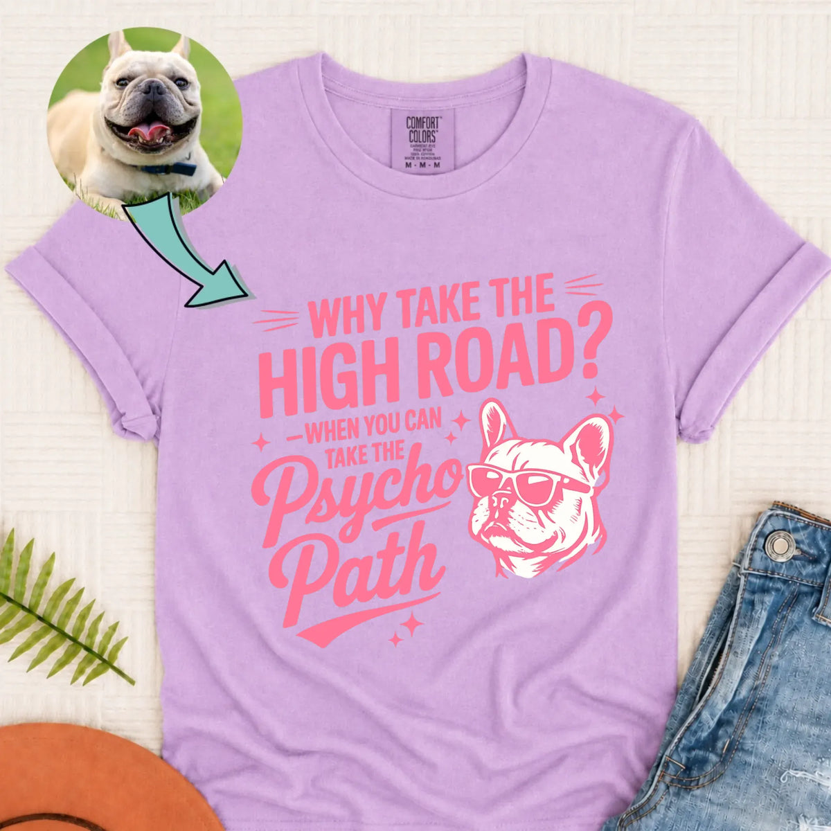 Custom Dog Portrait Pyscho Path Unisex Tshirt Orchid