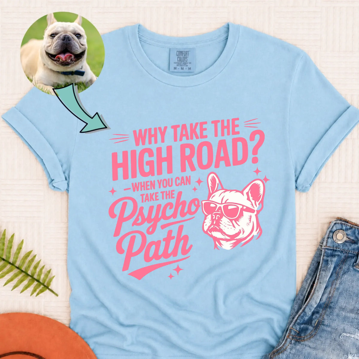 Custom Dog Portrait Pyscho Path Unisex Tshirt Chambray