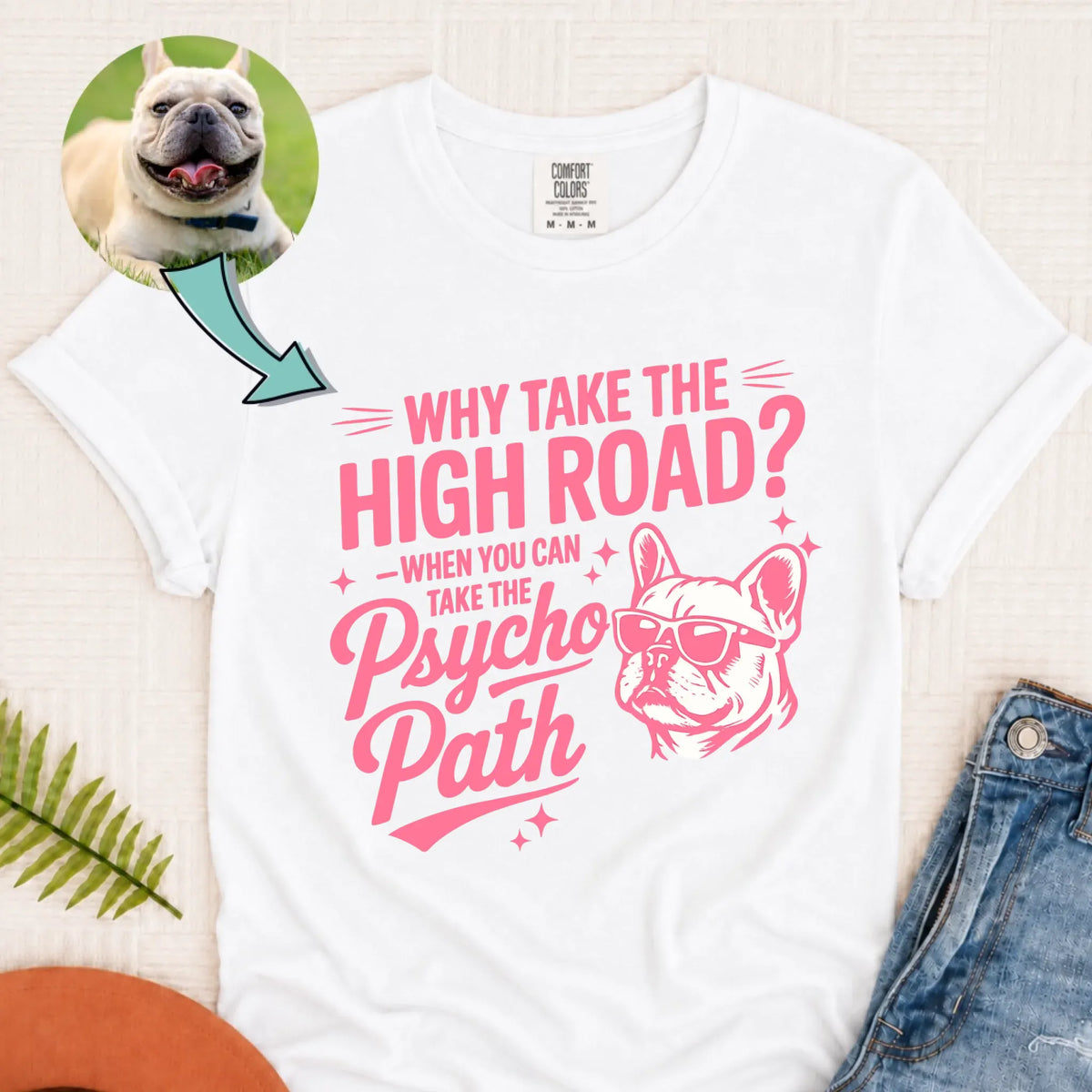 Custom Dog Portrait Pyscho Path Unisex Tshirt White