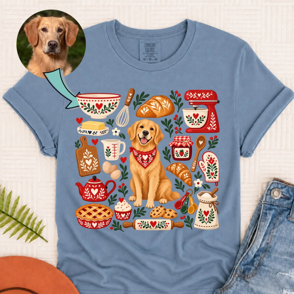 Custom Dog Scandinavian Baking Unisex Tshirt Blue Jean