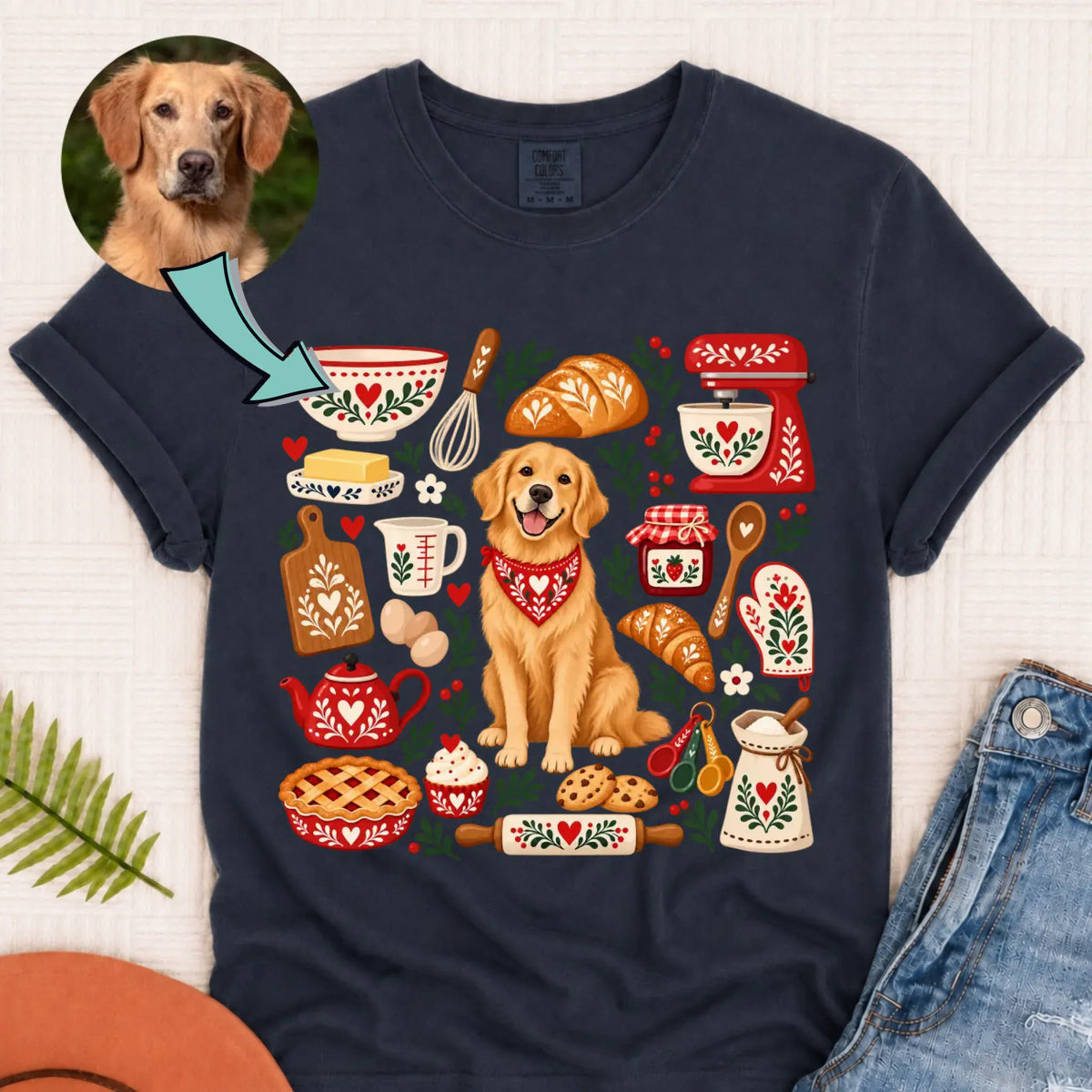 Custom Dog Scandinavian Baking Unisex Tshirt Navy