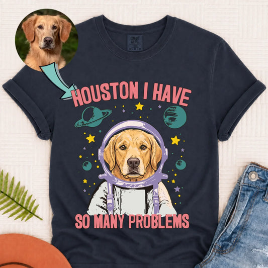 Custom Dog Space Houston Unisex Tshirt Navy
