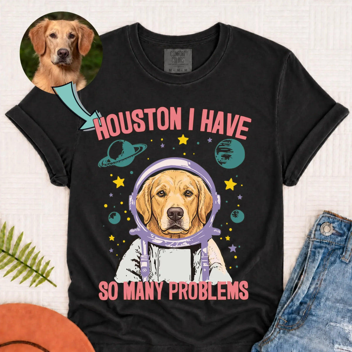 Custom Dog Space Houston Unisex Tshirt Graphite