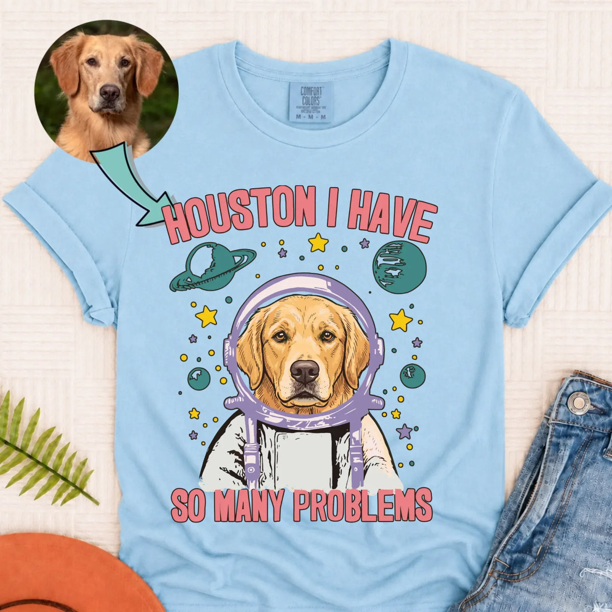 Custom Dog Space Houston Unisex Tshirt Chambray