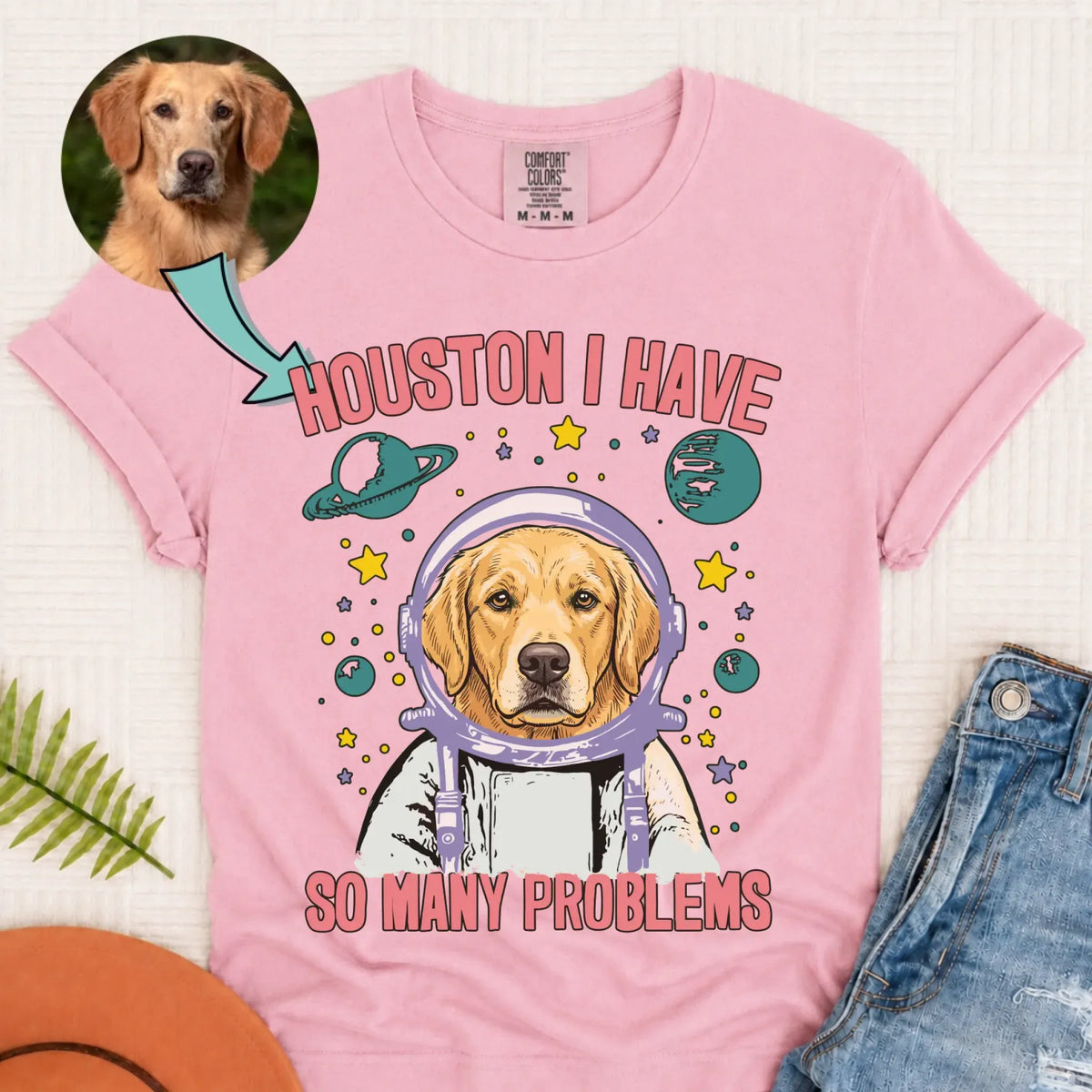 Custom Dog Space Houston Unisex Tshirt Blossom