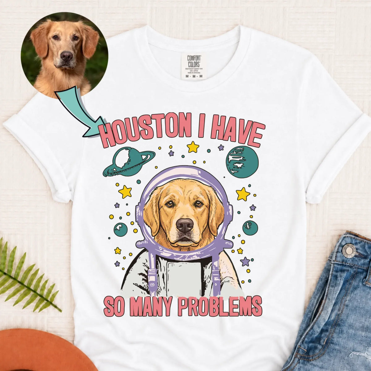 Custom Dog Space Houston Unisex Tshirt