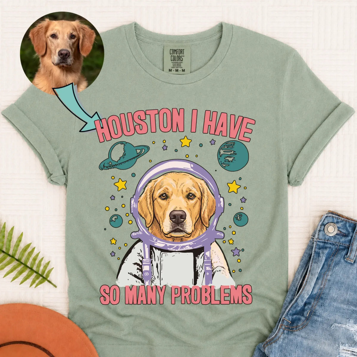 Custom Dog Space Houston Unisex Tshirt Bay