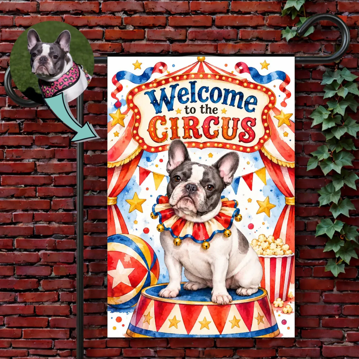 Custom Dog Welcome to the Circus Garden Flag 12'' × 18''