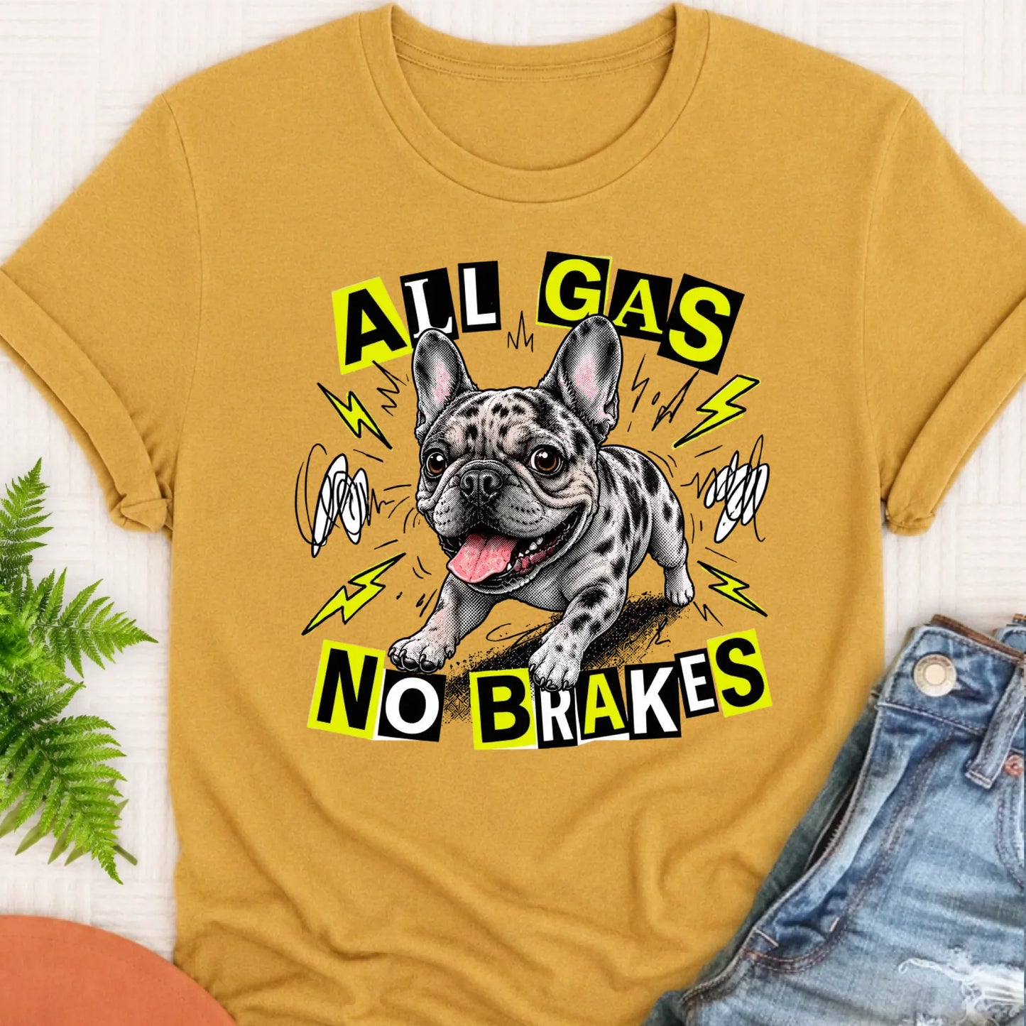T-Shirt Mustard / S Custom Fawn Frenchie Punk All Gas Unisex TShirt