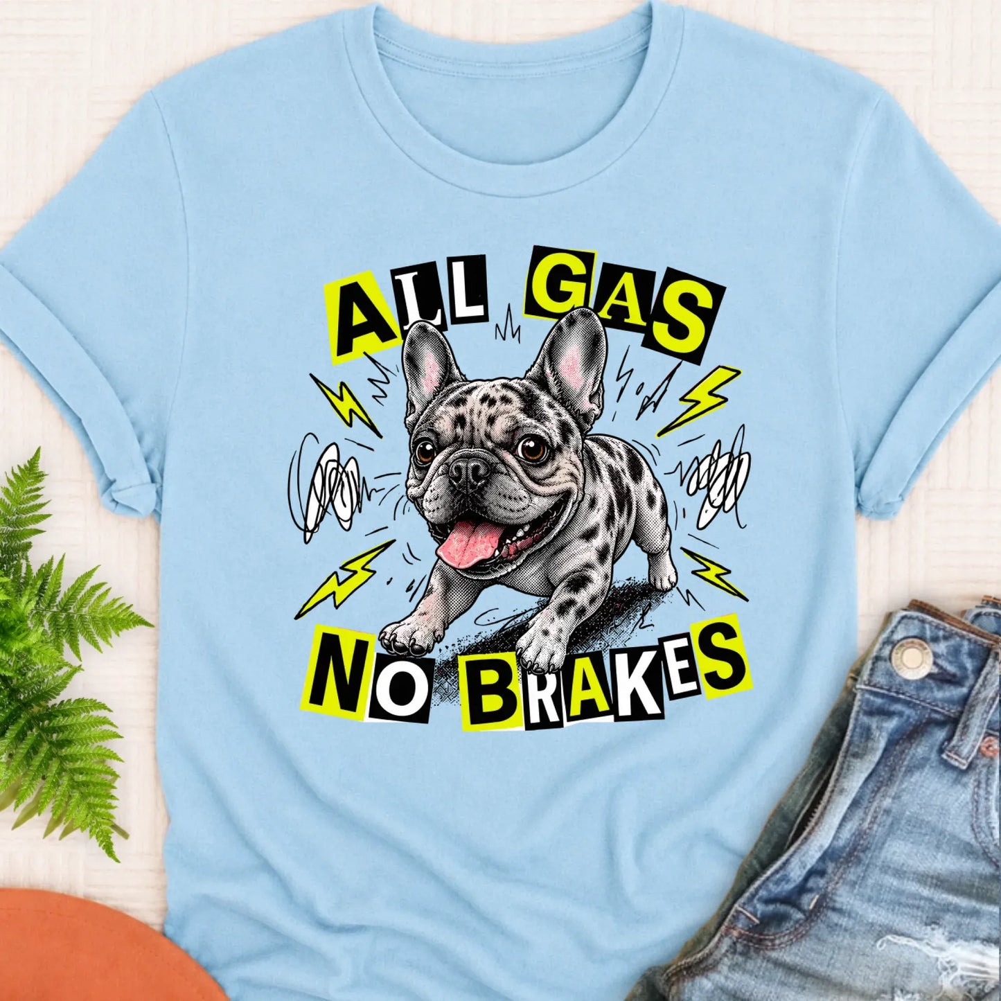 T-Shirt Chambray / S Custom Fawn Frenchie Punk All Gas Unisex TShirt