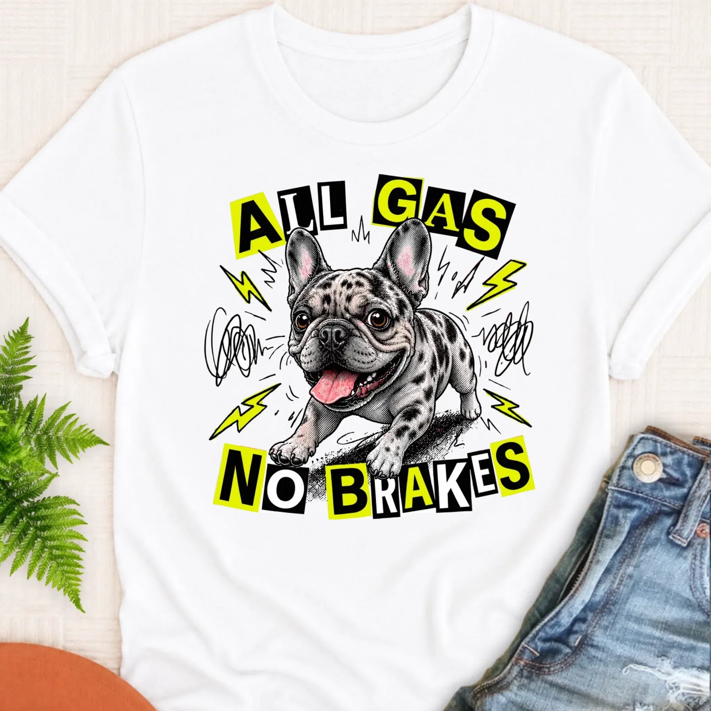 T-Shirt White / S Custom Fawn Frenchie Punk All Gas Unisex TShirt