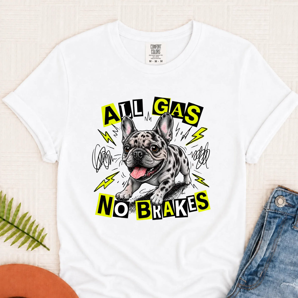 Custom Fawn Frenchie Punk All Gas Unisex TShirt White