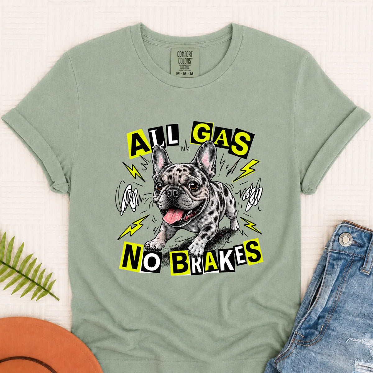 Custom Fawn Frenchie Punk All Gas Unisex TShirt Bay
