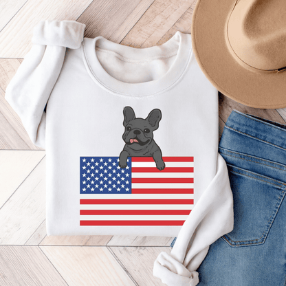 Custom Flag Black French Bulldog USA Sweatshirt White