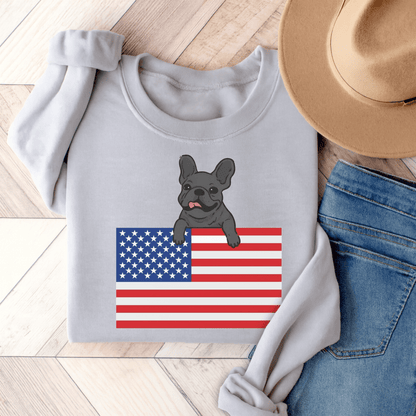 Custom Flag Black French Bulldog USA Sweatshirt Ash