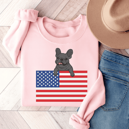 Custom Flag Black French Bulldog USA Sweatshirt Light Pink