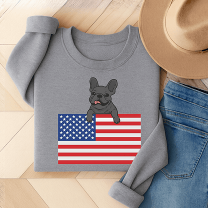 Custom Flag Black French Bulldog USA Sweatshirt Sport Grey