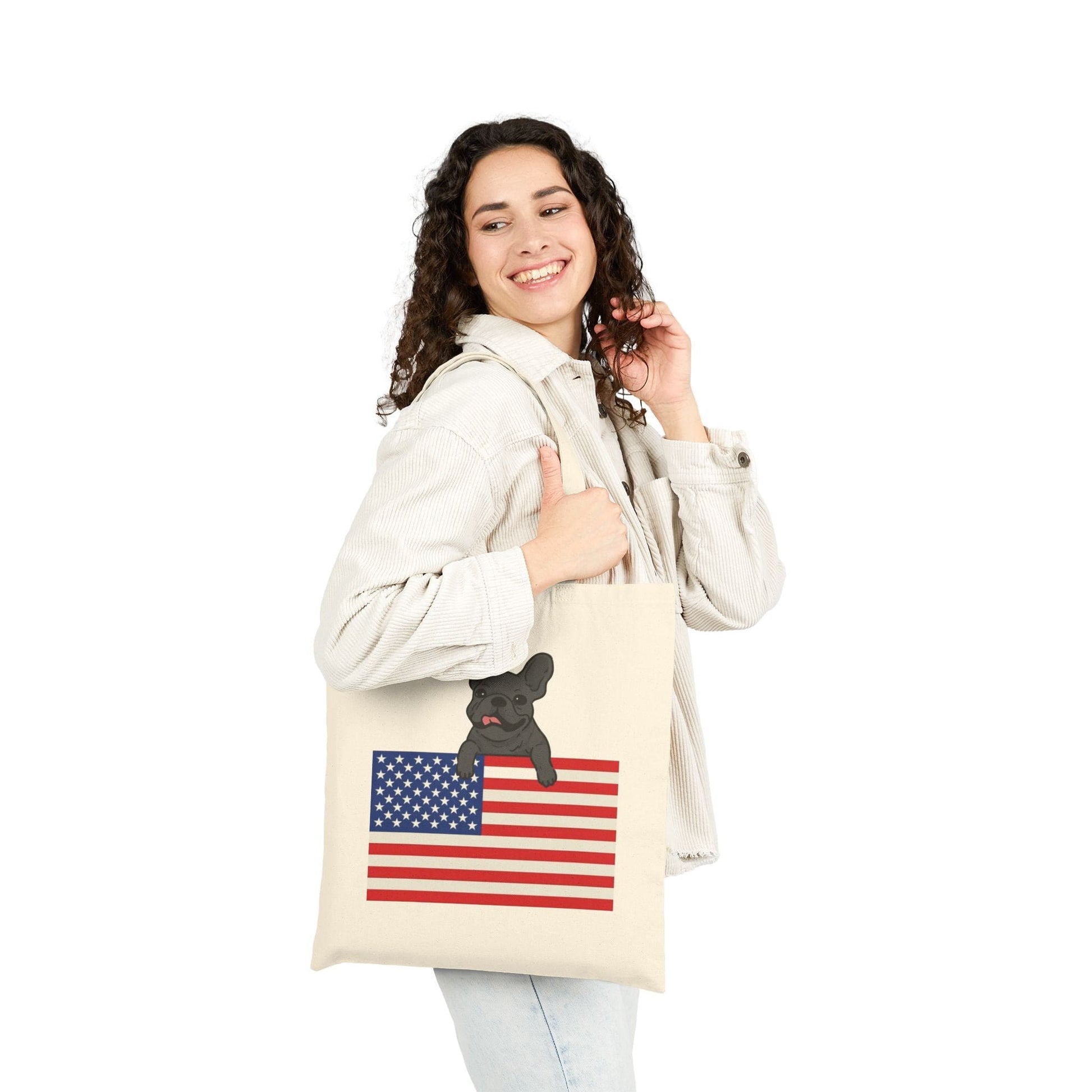 Custom Flag Black Frenchie USA Tote Bag