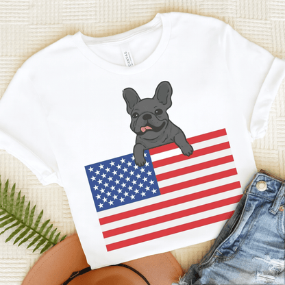 Custom Flag Black Frenchie USA TShirt White