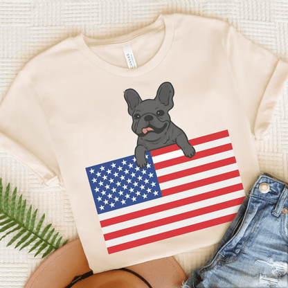 Custom Flag Black Frenchie USA TShirt Natural
