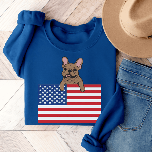 Custom Flag Fawn French Bulldog USA Sweatshirt Royal