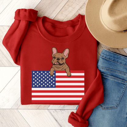 Custom Flag Fawn French Bulldog USA Sweatshirt Red