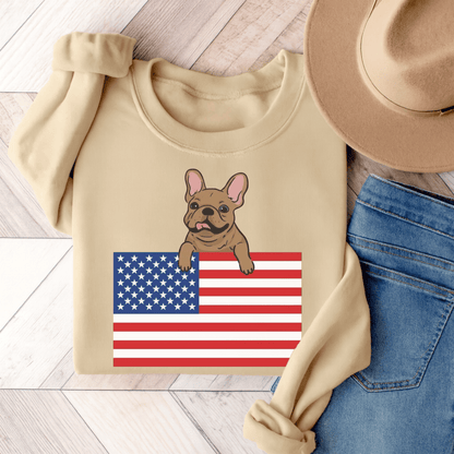 Custom Flag Fawn French Bulldog USA Sweatshirt Sand