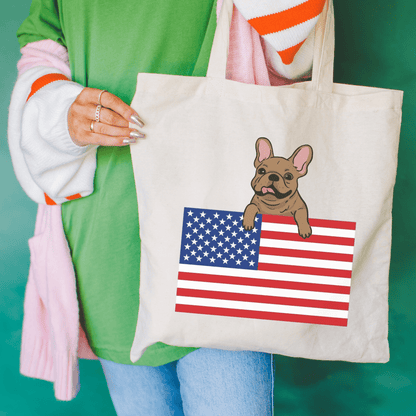Custom Flag Fawn Frenchie USA Tote Bag Natural 15" x 16"