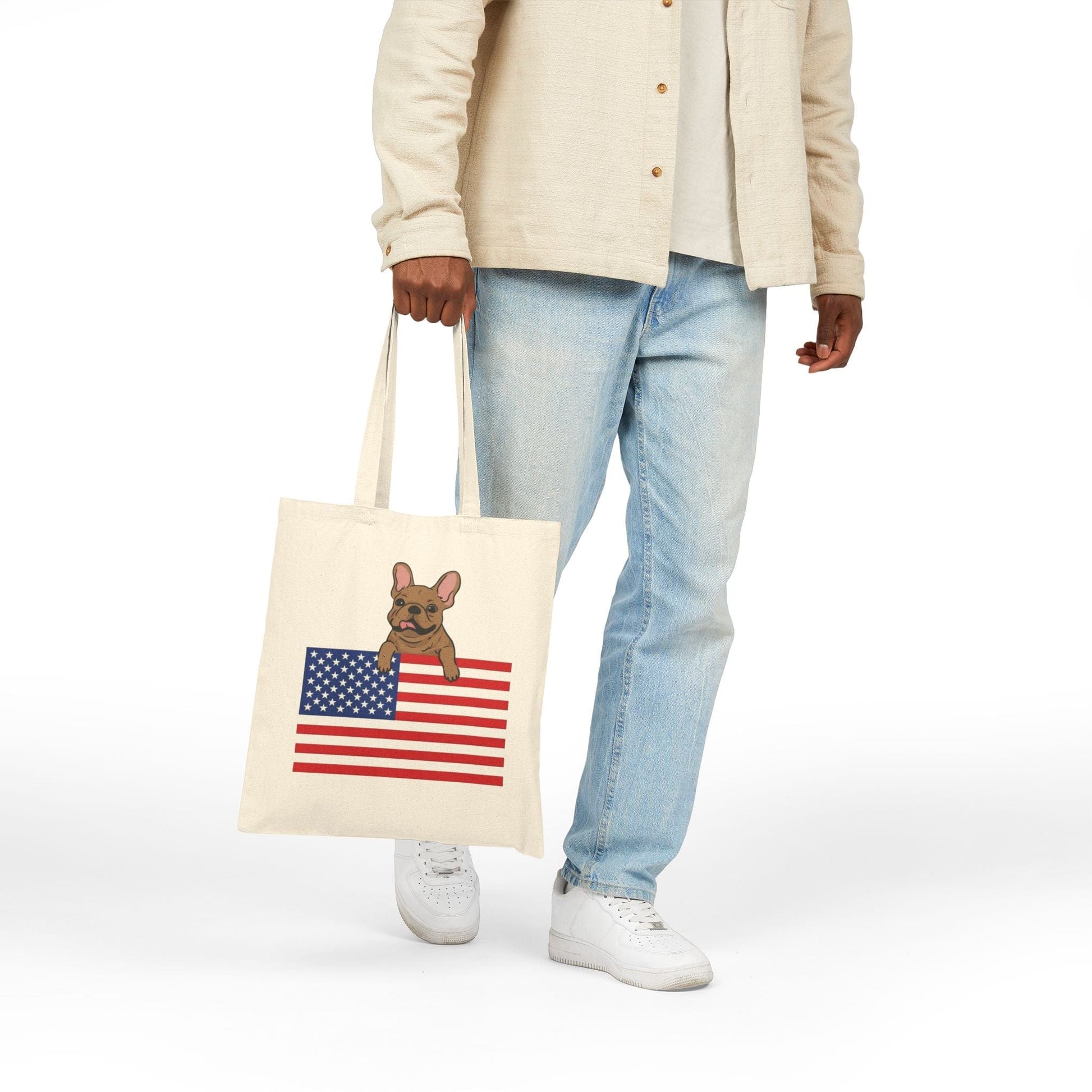 Custom Flag Fawn Frenchie USA Tote Bag