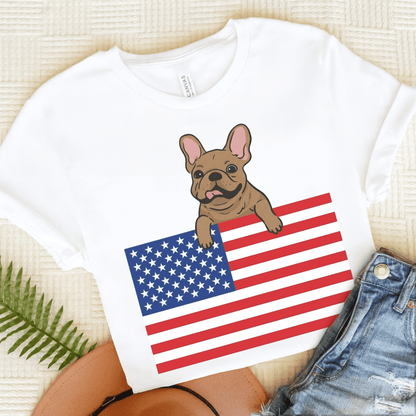 Custom Flag Fawn Frenchie USA TShirt White