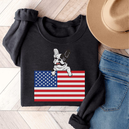 Custom Flag Piebald French Bulldog USA Sweatshirt Black