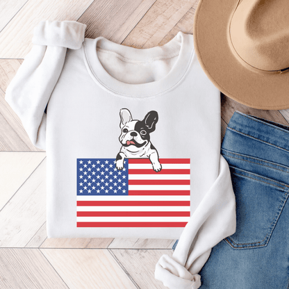 Custom Flag Piebald French Bulldog USA Sweatshirt White