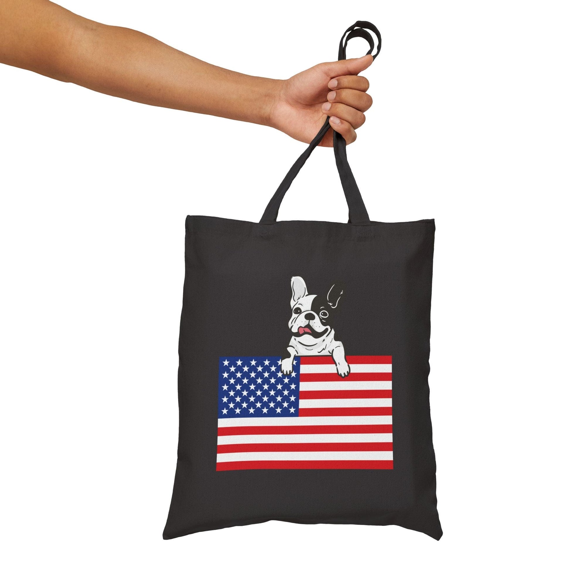Custom Flag Piebald Frenchie USA Tote Bag