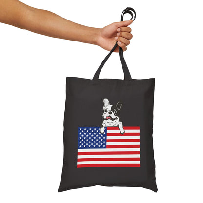 Custom Flag Piebald Frenchie USA Tote Bag