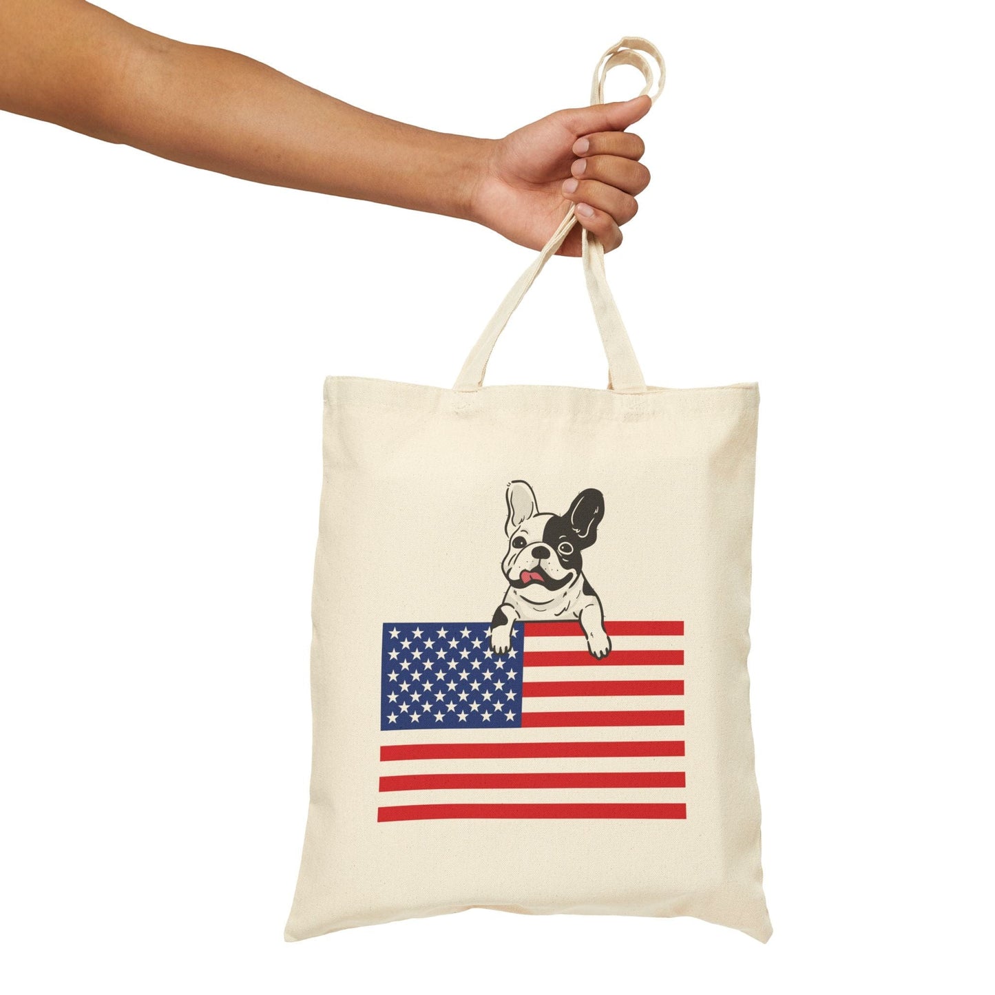 Custom Flag Piebald Frenchie USA Tote Bag