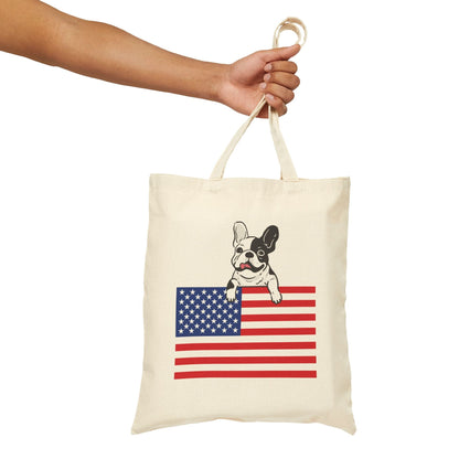 Custom Flag Piebald Frenchie USA Tote Bag