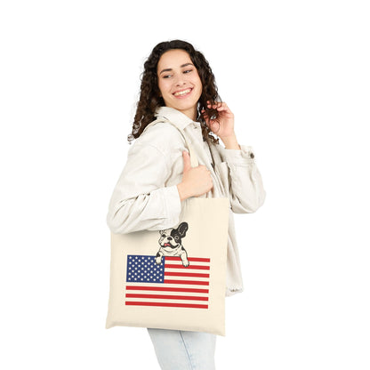 Custom Flag Piebald Frenchie USA Tote Bag