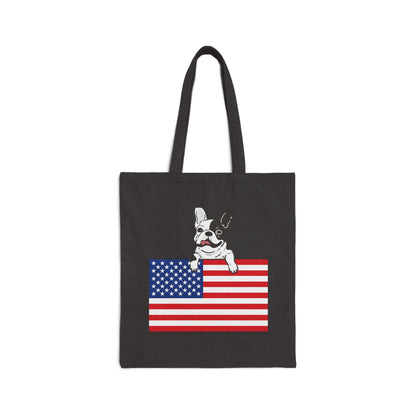 Custom Flag Piebald Frenchie USA Tote Bag