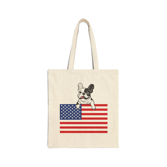 Custom Flag Piebald Frenchie USA Tote Bag