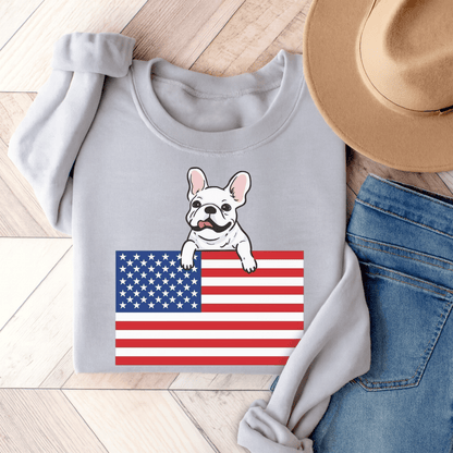 Custom Flag White French Bulldog USA Sweatshirt Ash