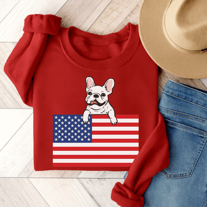 Custom Flag White French Bulldog USA Sweatshirt Red
