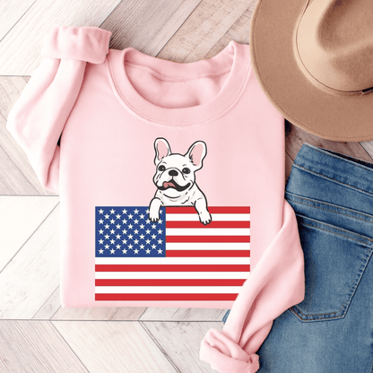 Custom Flag White French Bulldog USA Sweatshirt Light Pink