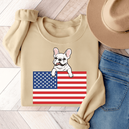 Custom Flag White French Bulldog USA Sweatshirt Sand
