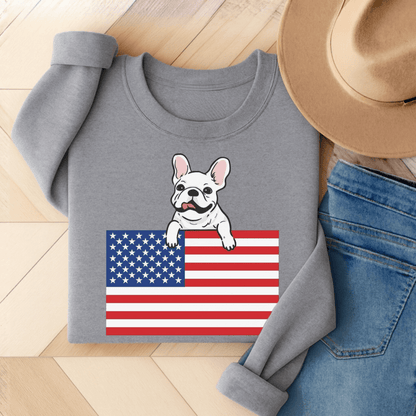 Custom Flag White French Bulldog USA Sweatshirt Sport Grey