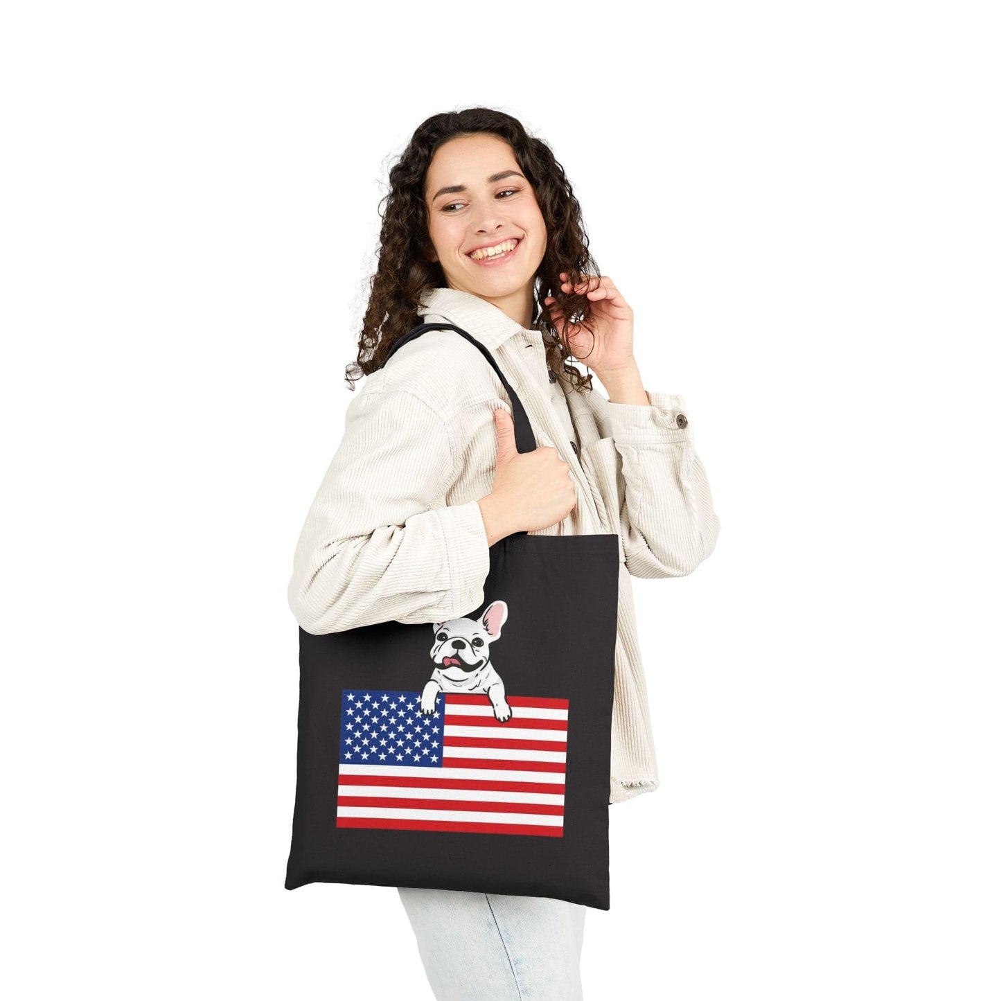 Custom Flag White Frenchie USA Tote Bag
