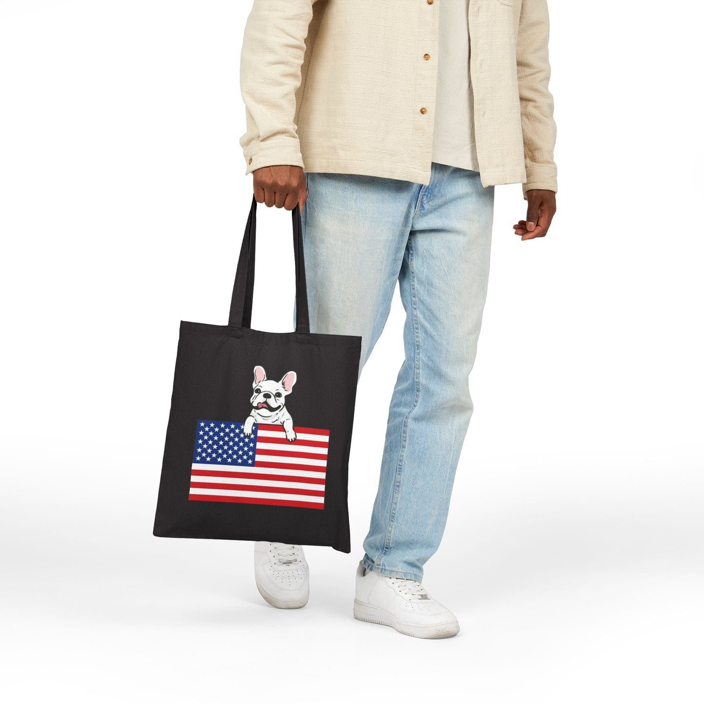 Custom Flag White Frenchie USA Tote Bag