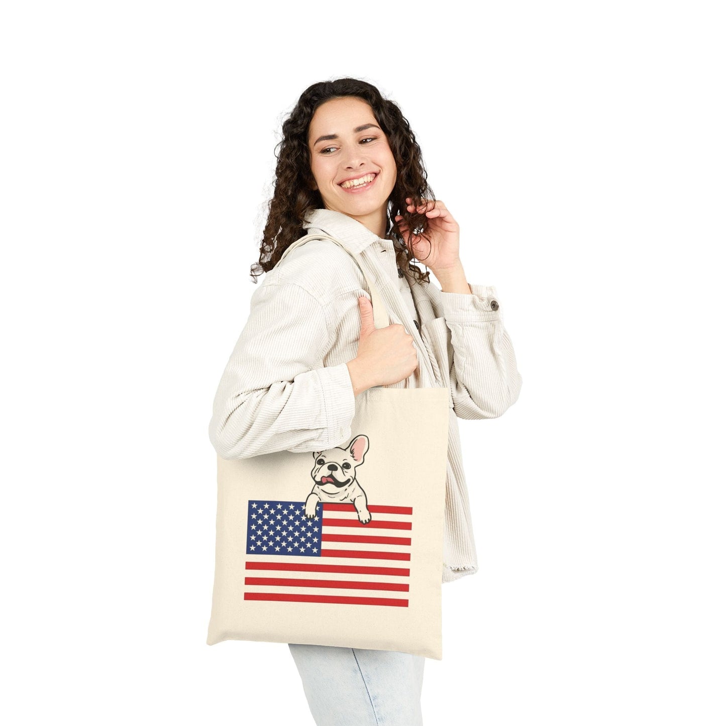 Custom Flag White Frenchie USA Tote Bag
