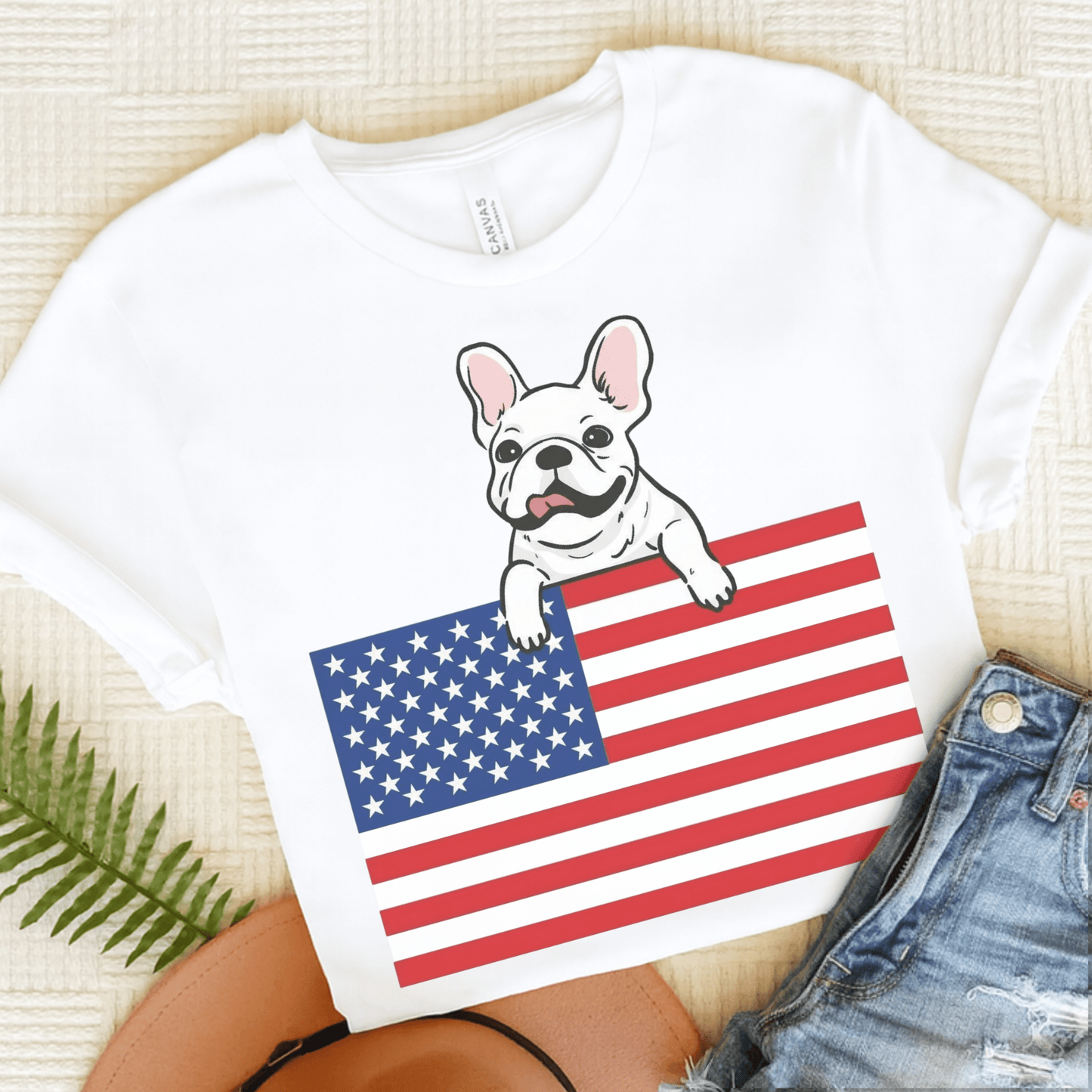 Custom Flag White Frenchie USA TShirt White